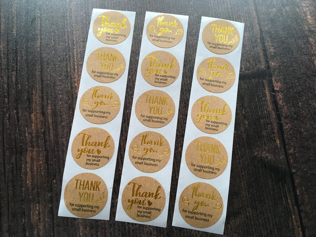 Brown Kraft paper stickers with gold foil hand lettering