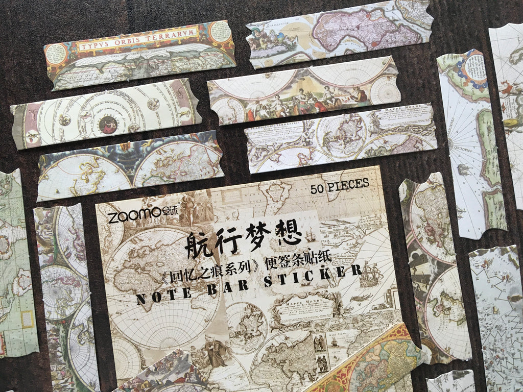 Vintage maps journal stickers