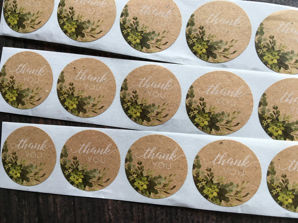 brown round floral thank you stickers