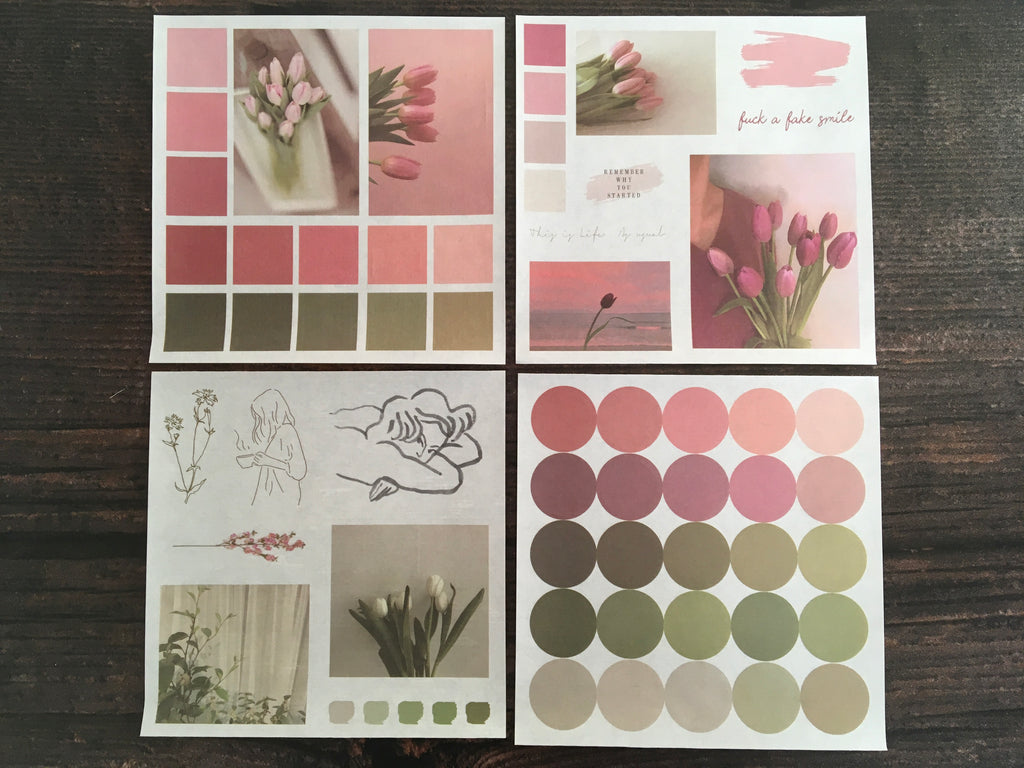Pastel pink sticker sheets with tulips