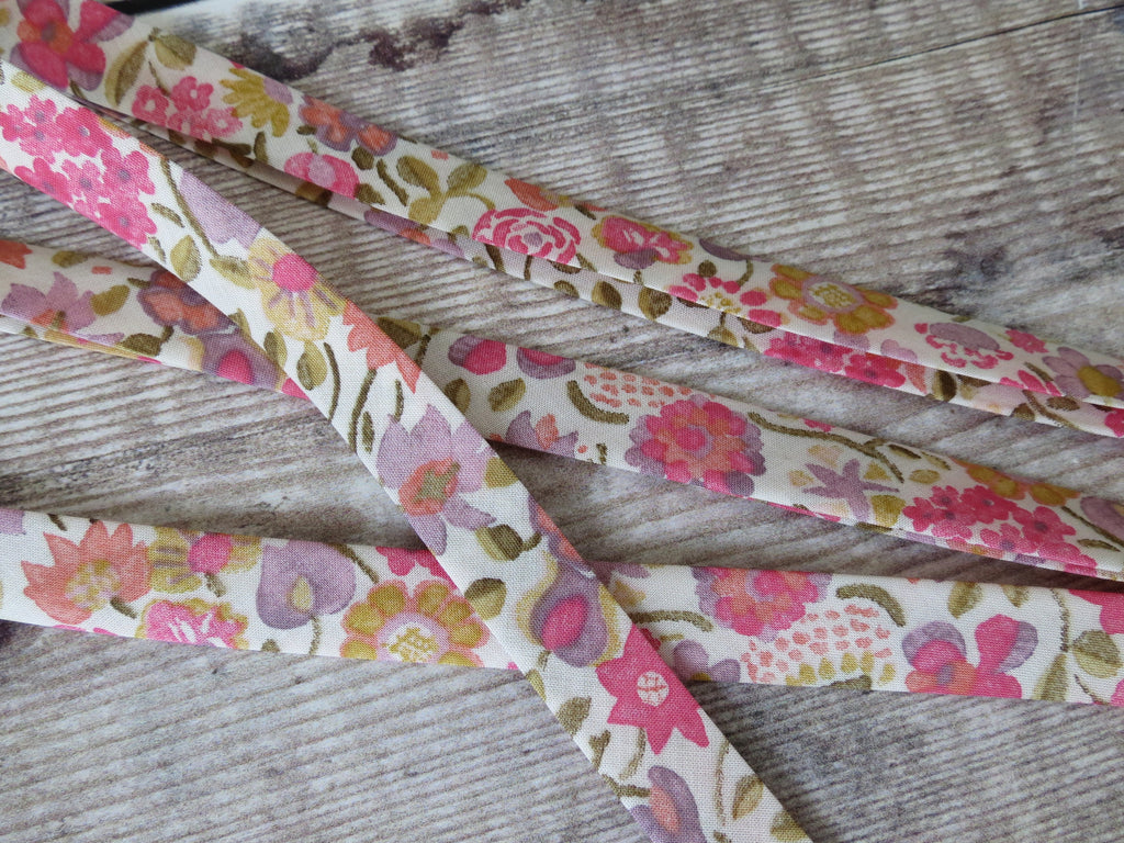 Pastel pink Liberty floral bias binding for customising a girl's blanket