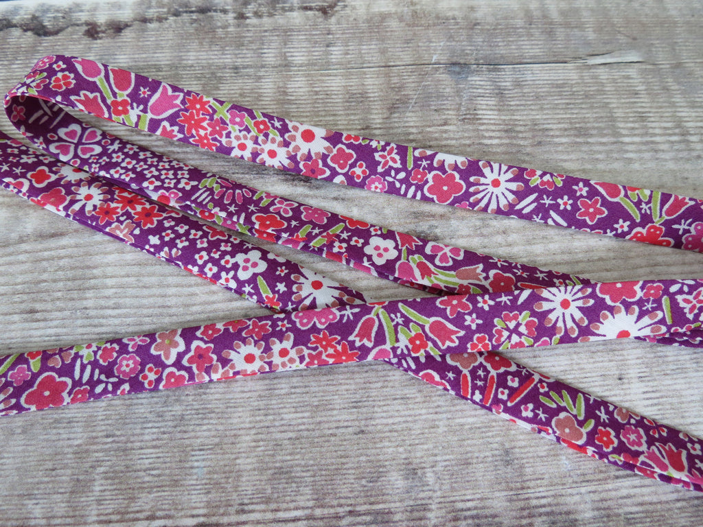 Kayoko D bias binding with purple floral pattern