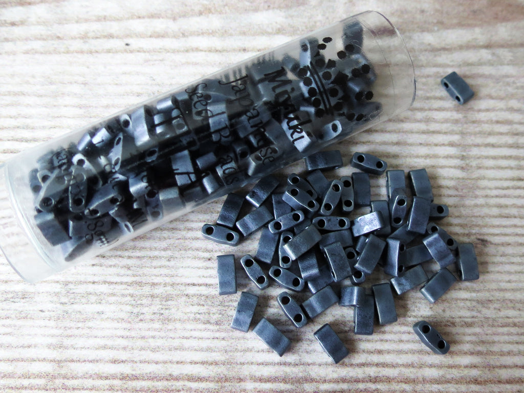matte gunmetal half cut Tila beads