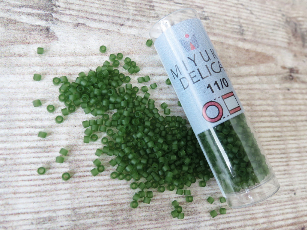 Miyuki Delica seed beads matte transparent olive