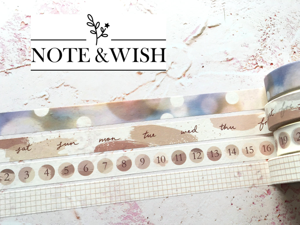 Note & Wish Washi Tape - Dew, Days, Numbers, Grid