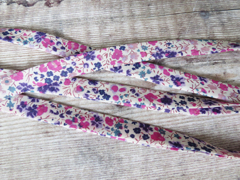 Liberty Phoebe bias binding with petite floral pattern for quilting and sewing