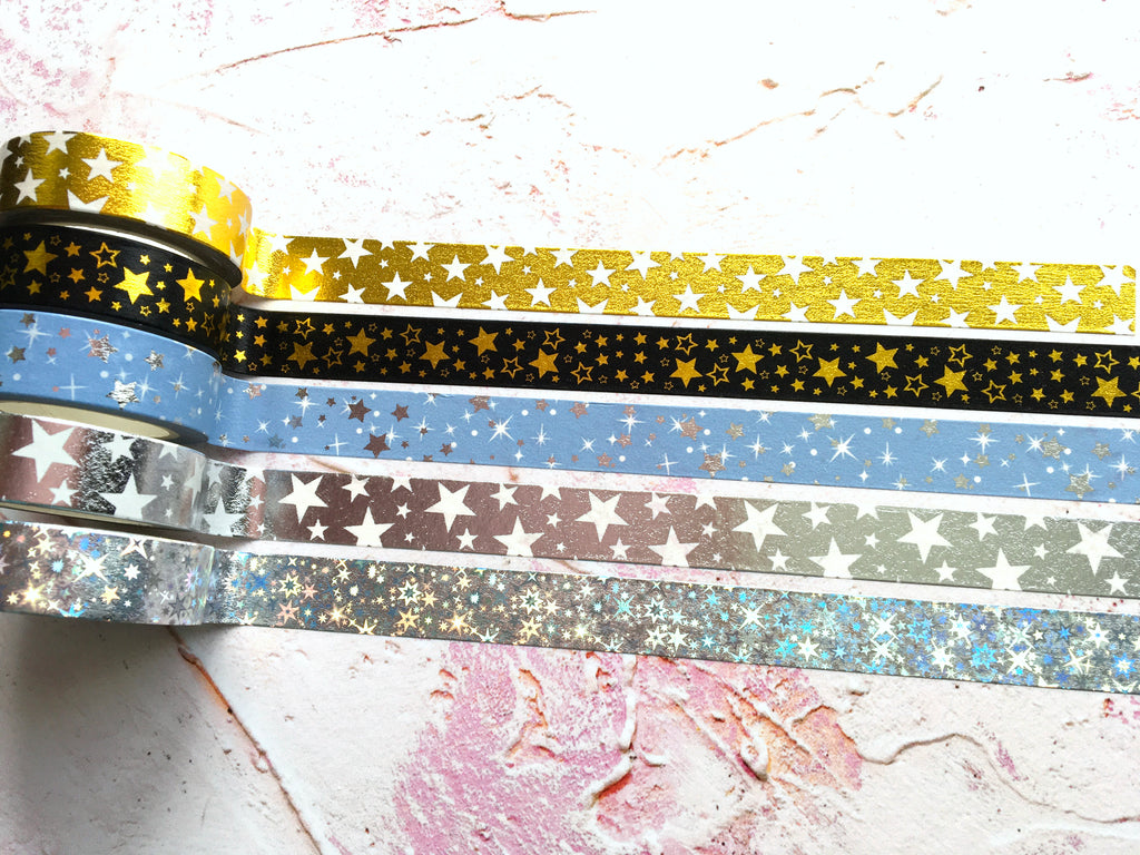 metallic gold and silver stars washi tapes