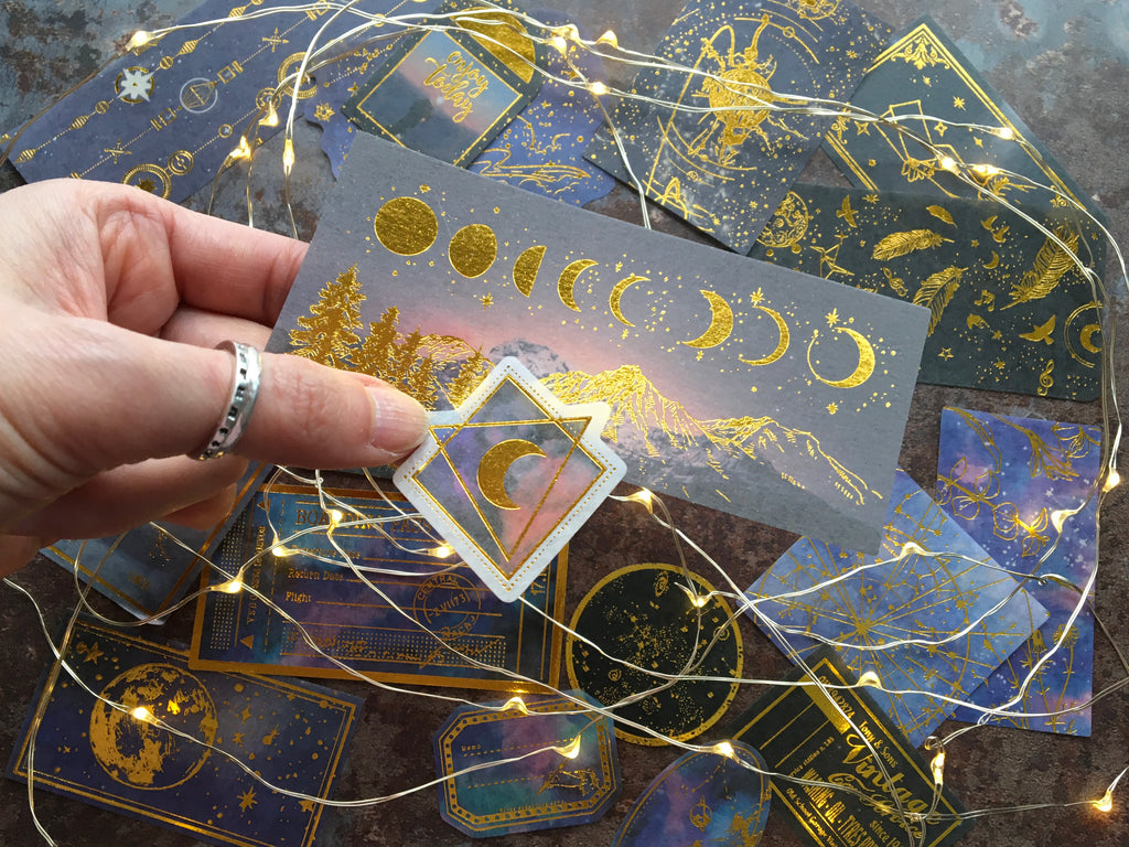 Celestial sticker collection with gold foil detail