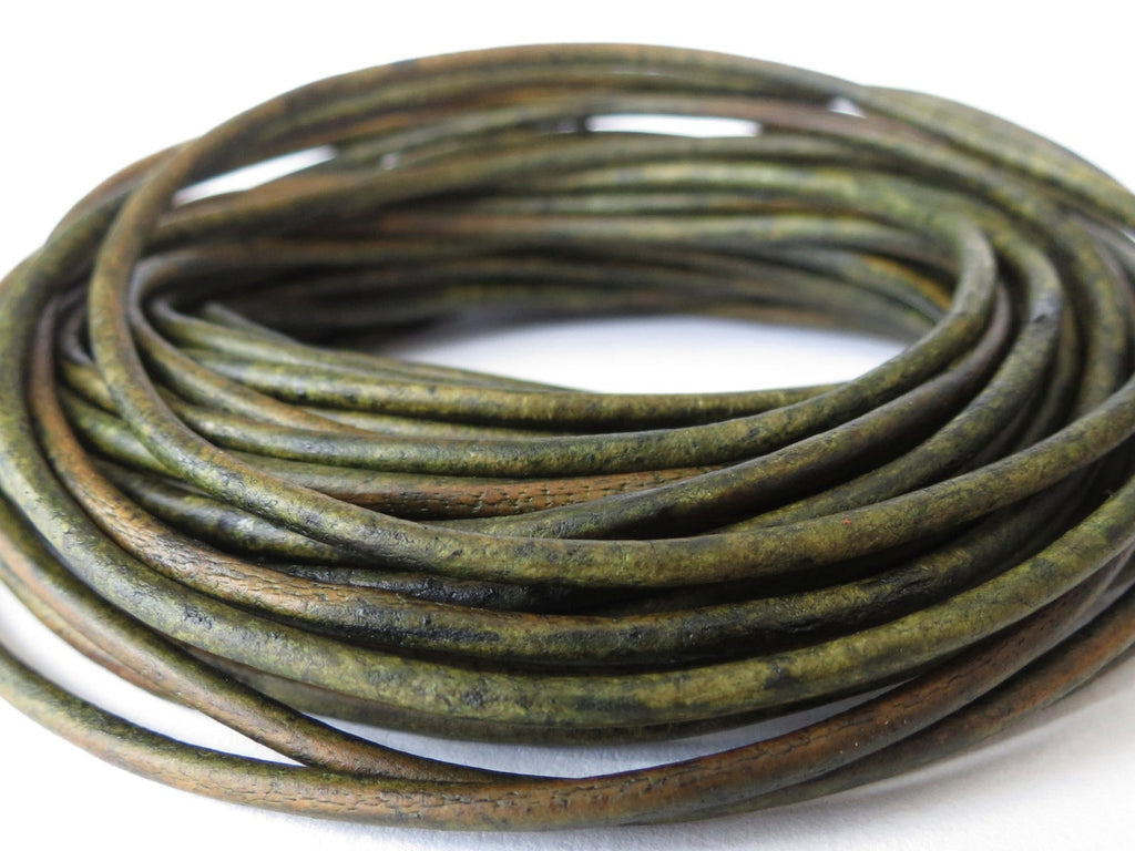 distressed green leather cord
