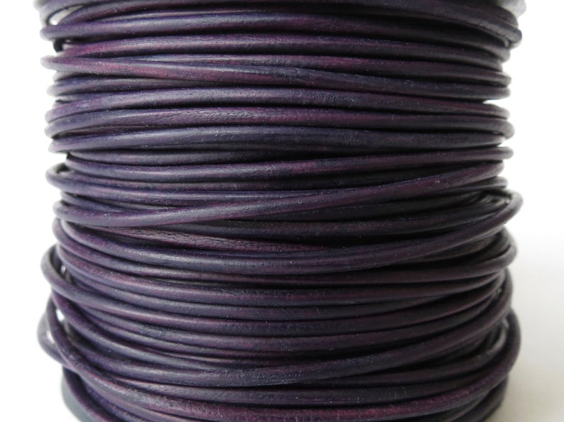 2mm leather cord distressed dark purple